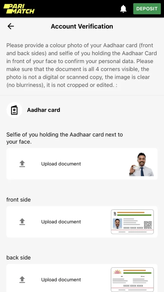 PariMatch Aadhar Card