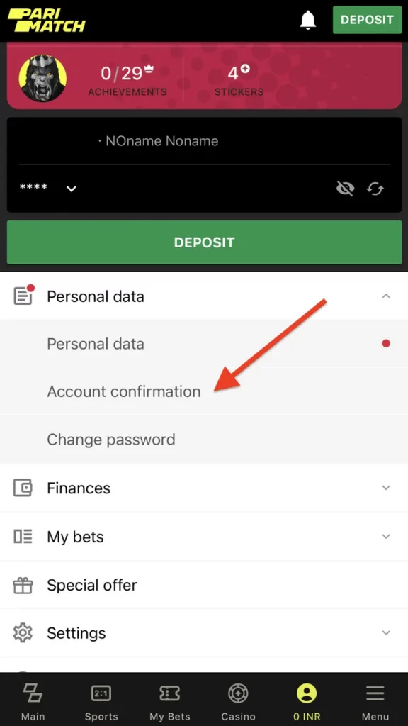 PariMatch Account Confirmation