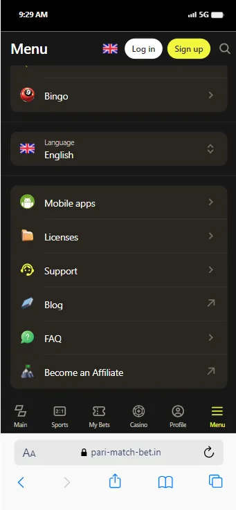 PariMatch Mobile apps Iphone